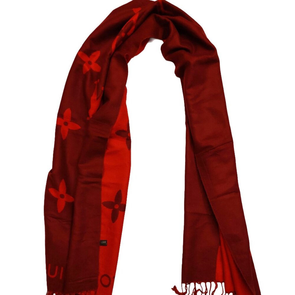 LOUIS VUITTON Reykjavik Burgundy & Red Reversible Scarf Shawl Wrap - Picture 2 of 6